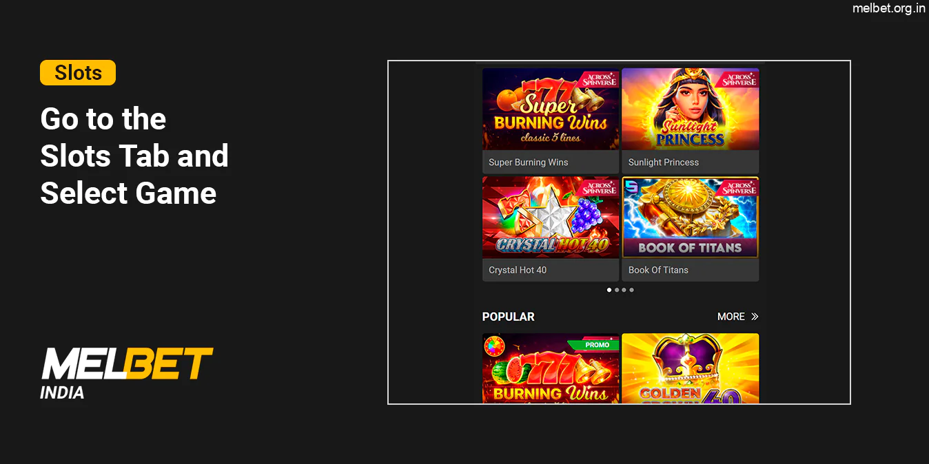 Select a slot from a wide range of slots at Melbet India