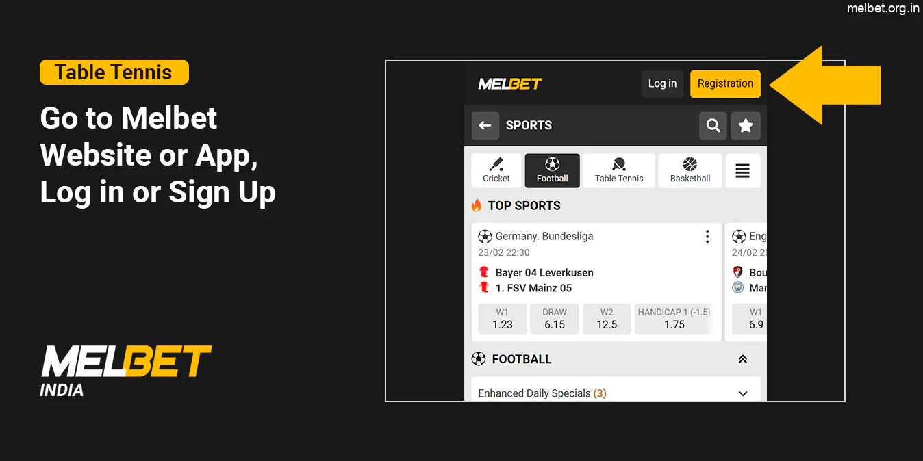 Go to Melbet Website or App and Sign In to start betting on Table Tennis